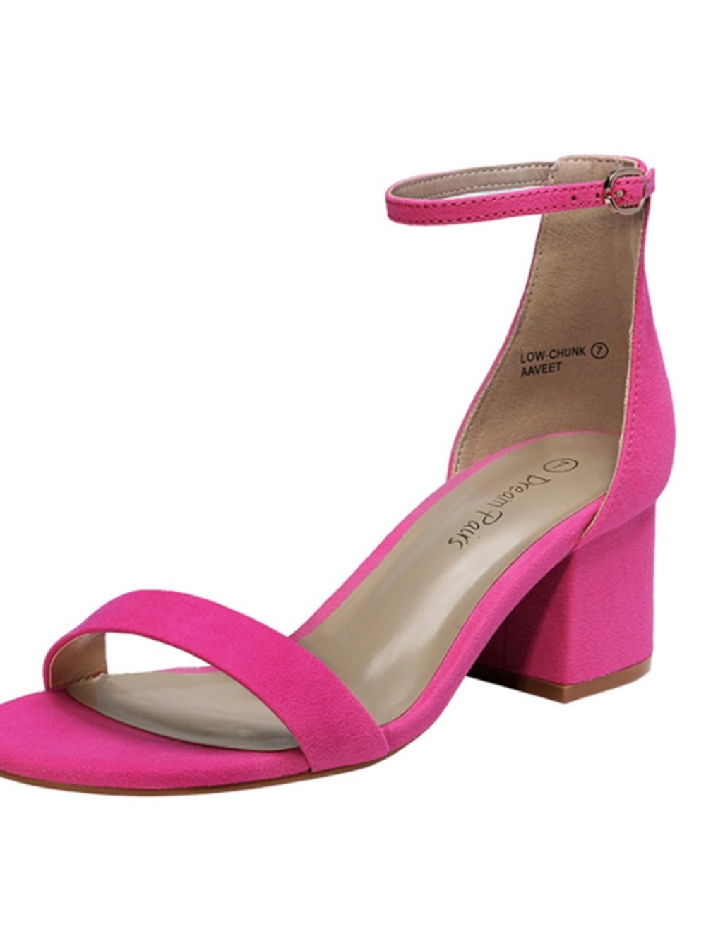 Dream Pairs Women's Pink Ankle Strap Low Block Heel Sandal
